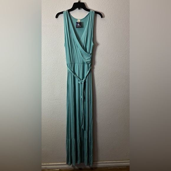 🆕7th Ray Sleeveless Belted Maxi In Nile Blue Gown with Ruffled Tiered Dress M🆕 - Picture 3 of 10